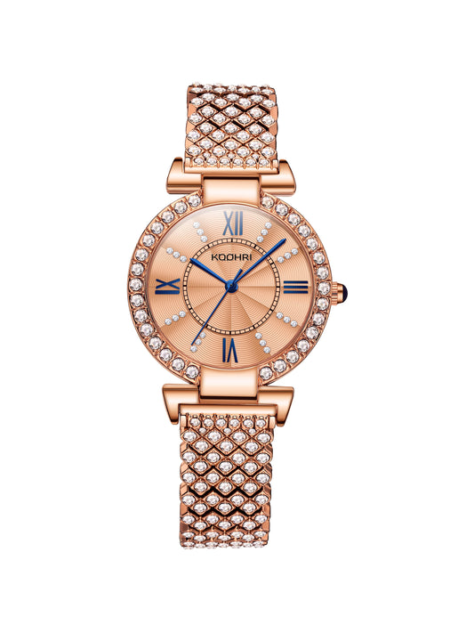 KOOHRI 6818 Ladies Watch Rose Gold Quartz Waterproof Stainless Steel Casual Dress Lady Wrist Watches