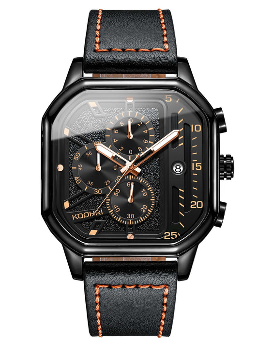 KOOHRI 6826 Square Leather Chronograph Sports Business Casual Watch